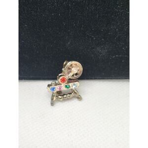 Vintage Spinning Wheel With Rhinestones Pin Brooch*read*